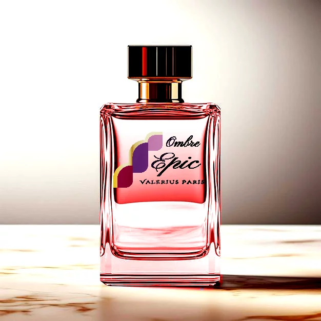 Mock-up einer zartrosa Parfümflasche mit goldenem Deckel und 'Valerius Paris'-Branding – Produktvisualisierung der Mediengestalterin A. Busczynsky.