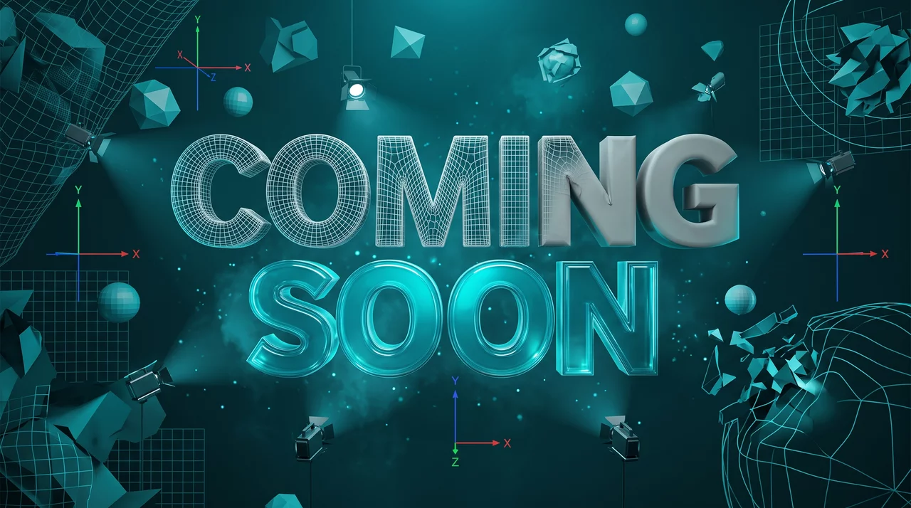 ein Coming Soon Bild Platzhalter in türkise mit Anlehnung auf 3D Modeling